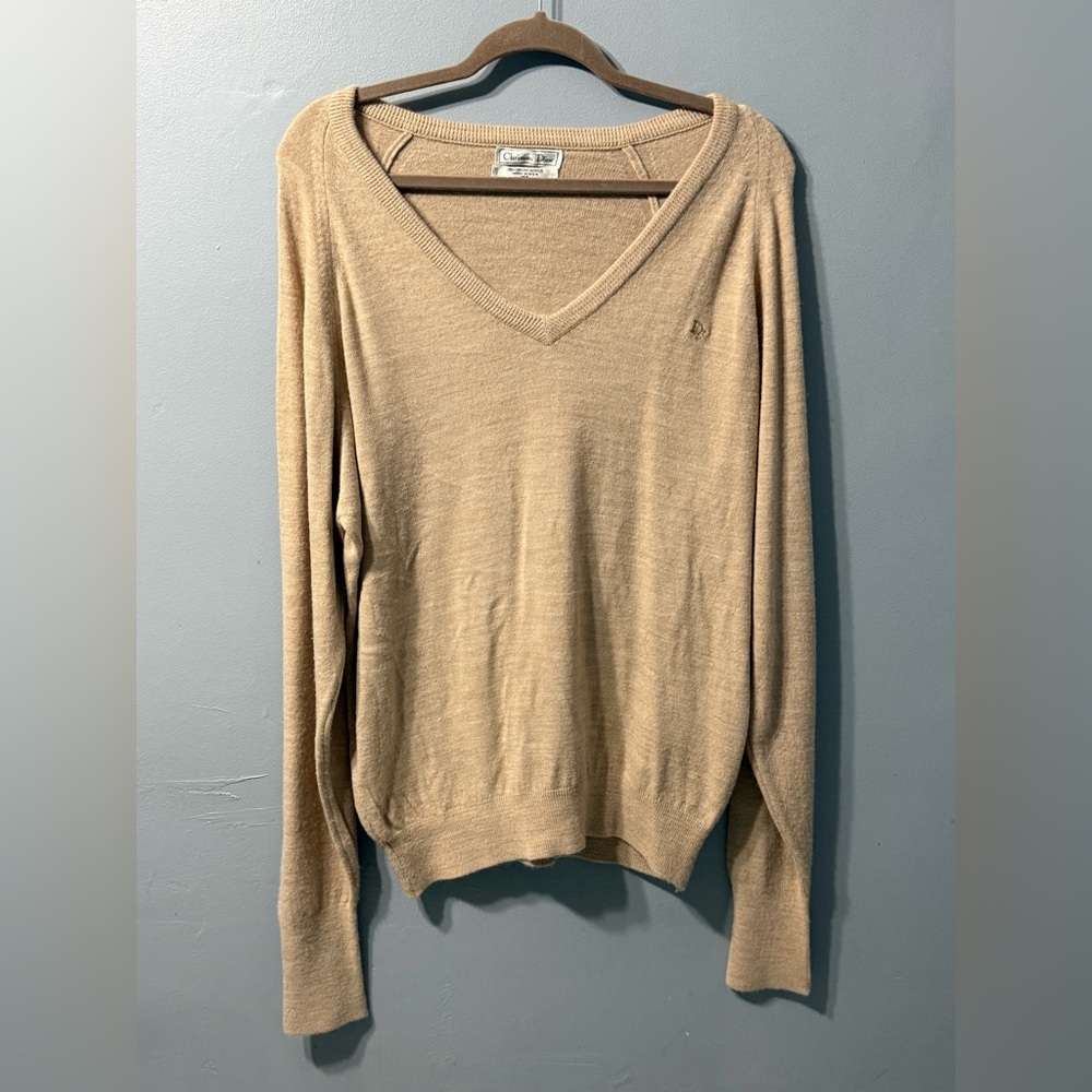Vintage Christian Dior Tan Sweater Men’s Vintage V‎ Neck Sweater Size Medium